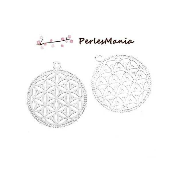 ESTAMPES FILIGRANE pendentif connecteur  ARABESQUE MANDALA EN ACIER INOXYDABLE 28mm S1180991 pour création de bijoux raffinés