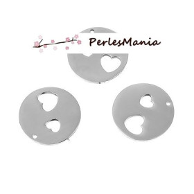 Pendentifs Médaillon Double Cœur 20mm – Acier Inoxydable
