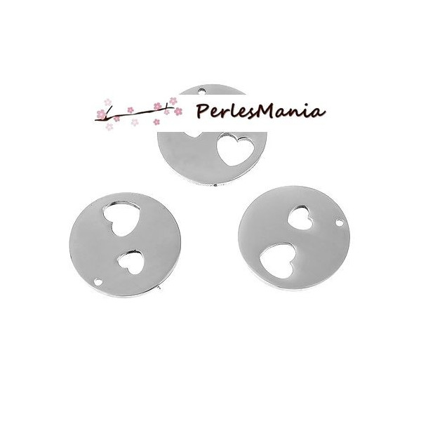 Pendentifs Médaillon Double Cœur 20mm – Acier Inoxydable