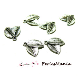Pendentifs charms Feuille Double 16mm – Métal Argent Antique