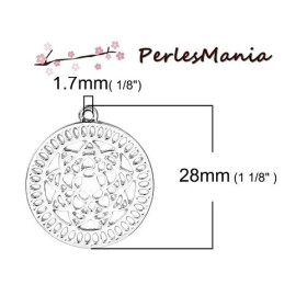 PAX 10 pendentifs  medaillon MANDALA BOUDHISTE couleur argent platine S1185649
