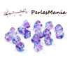PAX 10 PERLES FLEURS en verre Bleu et violet 4mm S1190924