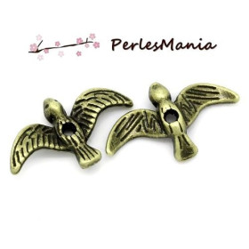 10 pendentifs, breloques PETIT OISEAU 3D metal couleur Bronze ( S1130758 )