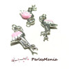 PAX 3 pendentifs breloque FLAMANT ROSE  EMAILLLE Biface metalArgenté S1194945