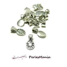 PAX 30 BELIERES A COLLER forme OVALE avec motif metal couleur Argent Antique  S1121844