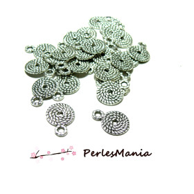 PAX 40 pendentifs cordes rondes 2Y5222 metal couleur VIEIL ARGENT