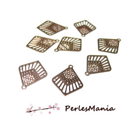 4 Estampes pendentif filigrane Losange RETRO OR ROSE de 20mm A3757