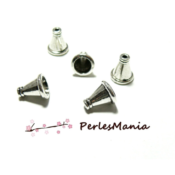 Cônes embouts, caps coupelles BAKOU, métal finition Argent Antique