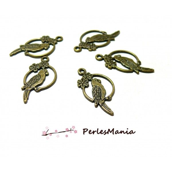 10 pendentifs perroquet P10187 metal couleur BRONZE