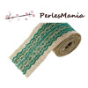 1 rouleau d'environ 195 cm de ruban en toile jute et dentelle VERT 6cm de large, DIY 