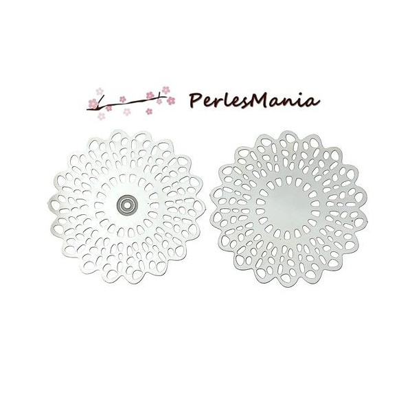 ESTAMPES FILIGRANE pendentif  ARABESQUE FLEUR EN ACIER INOXYDABLE 35mm ( S1166915 ) pour création de bijoux raffinés