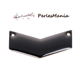 CONNECTEUR EMAILLES BIFACE FORME V CHEVRON COULEUR NOIR 30mm ( S1193518 ) sur une base en métal doré