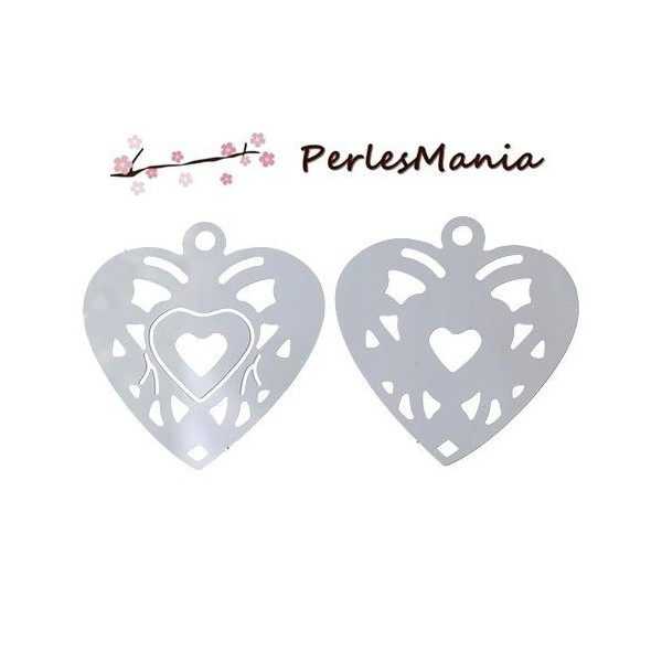10 ESTAMPES FILIGRANE  COEUR EN ACIER INOXYDABLE S69114, DIY 