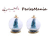 1 Pendentif GLOBES BULLES en VERRE Boule et Neige  Grand Sapin Sapin Vert 36mm S1196437