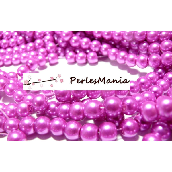 perles de verre, nacre rose, FUSCHIA, 6mm