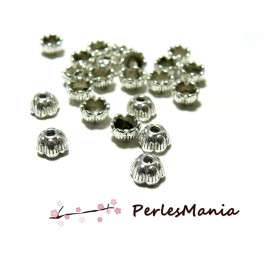 PAX 50 coupelles coquille calottes FLEUR travaillé metal ARGENT ANTIQUE ref 49
