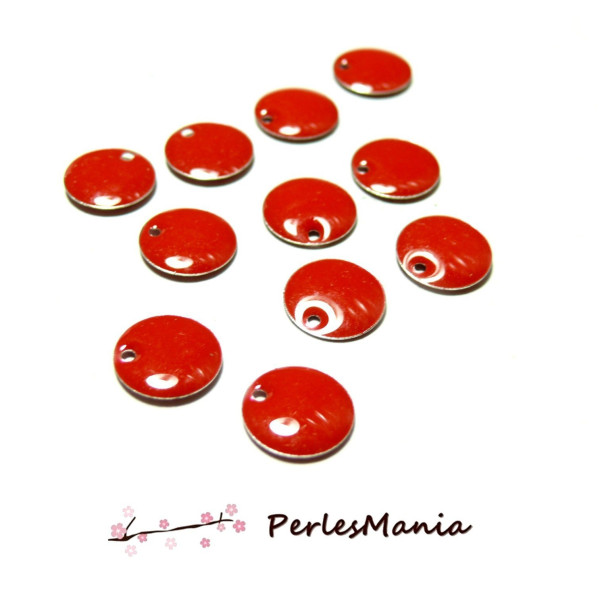 Sequins Médaillons Émaillés Biface Ronds 10mm Rouge