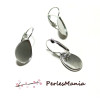 Boucles d'oreille Dormeuse Plateau forme Goutte 13 par 18mm Argent Platine Rhodié
