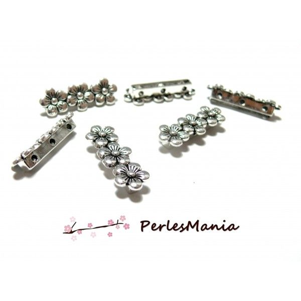 PAX 30 perles intercalaire, séparateurs TRIPLE FLEURS metal couleur ARGENT ANTIQUE S11100961