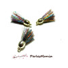 PAX 10  pompons breloque passementière 30mm style paillette embout doré S1199366