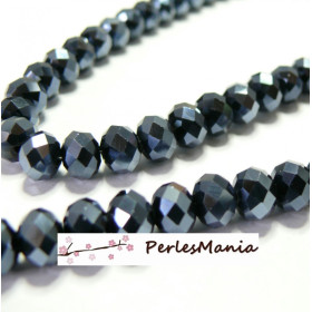 Perles verre rondelles facettées  6x8mm  Irisé Gris foncé