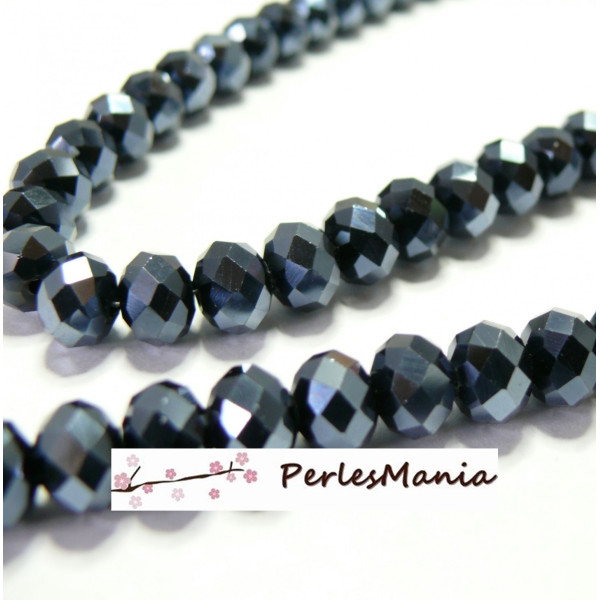 Perles verre rondelles facettées  6x8mm  Irisé Gris foncé