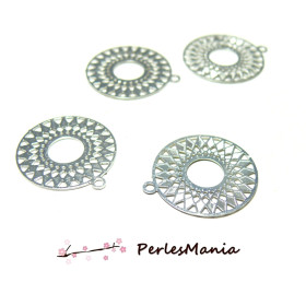 4 Estampes pendentif filigrane Mandala Argent Vif de 18mm C7660