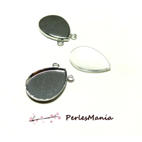 20 pièces: 10 connecteurs V GOUTTE qualité 18 par 25mm argent platine ref 35235 et 10 cabochons