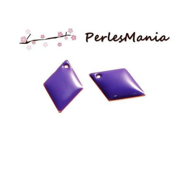PAX 10 sequins médaillons émaillés biface LOSANGE 16 par 11mm VIOLET S1191536