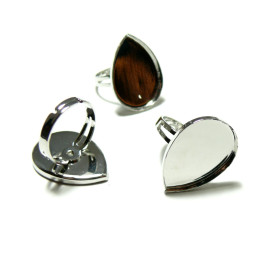 10 Supports de  BAGUES pour CABOCHON Goutte 18 par 25mm ARGENT PLATINE Double QUALITE ref 35239