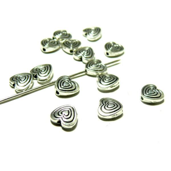 PAX 25 perles intercalaire Multi Coeurs  metal couleur ARGENT ANTIQUE PS11102149