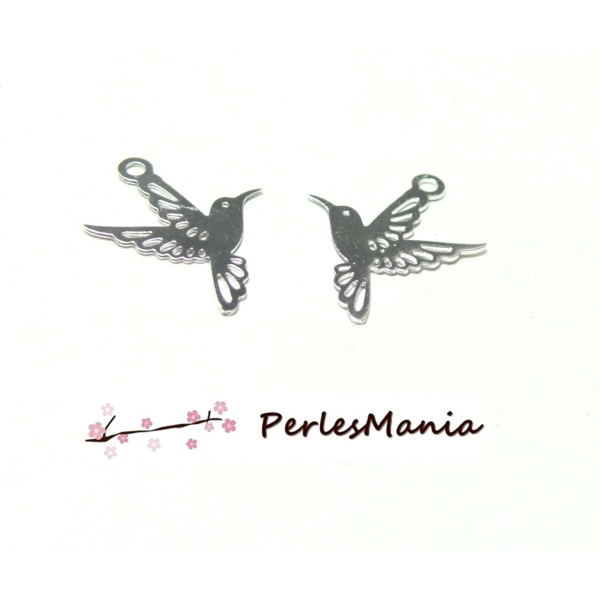 6 Estampes  filigrane COLIBRI ARGENT VIF de 15 mm, DIY  pour création de bijoux raffinés