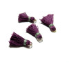 PAX 10 MINI pompons breloque passementière avec  anneau 18mm Pourpre et fil Gris PS11101845