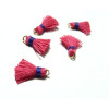 PAX 10 MINI pompons breloque passementière avec  anneau 18mm Rose  et fil Bleu PS11101836