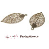 4 Estampes pendentif  filigrane FEUILLE OR ROSE de 25 mm, DIY 