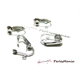 Supports de Boucles d'Oreille Clips 16x13mm Argent Platine avec Attache