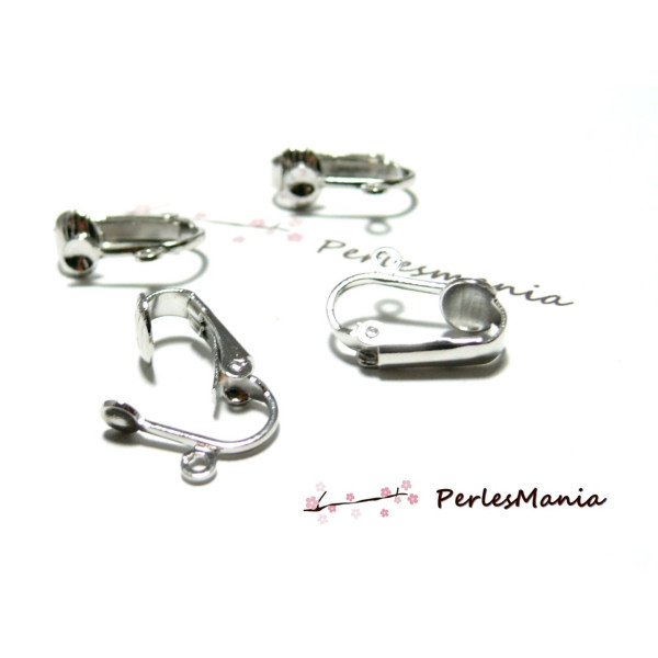 Supports de Boucles d'Oreille Clips 16x13mm Argent Platine avec Attache