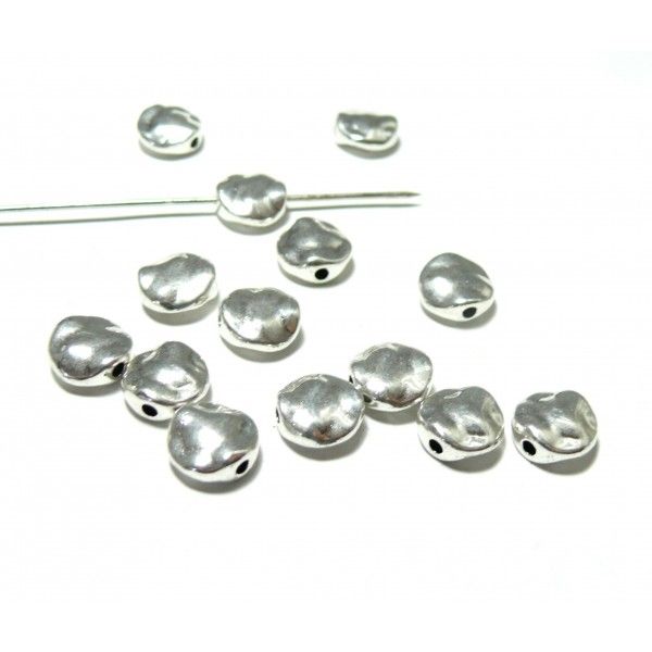 PAX 50 perles intercalaires Martelées RONDE metal couleur ARGENT ANTIQUE S1198026
