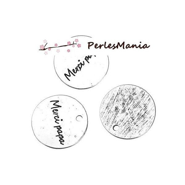 Pendentifs, MESSAGE SUR MEDAILLE, MERCI PAPA 20mm,métal ARGENT ANTIQUE