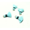 PAX 10 MINI pompons breloque passementière avec  anneau 18mm Bleu Ciel et fil Noir PS11101834