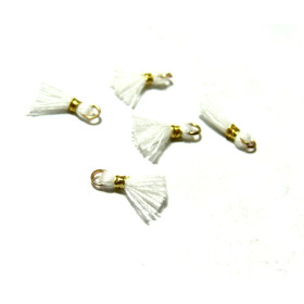 PAX 10 MINI pompons breloque passementière avec fil d'or et anneau 10mm BLANC ref 160721134006