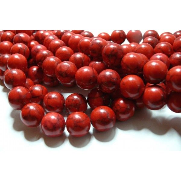 70 perles Turquoise Howlite rouge ( 1 fil ) 6mm 