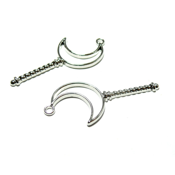 4 breloques pendentifs  SCEPTRE ETOILE CLE argent platine 43mm pour créations en résine et fimo H509P