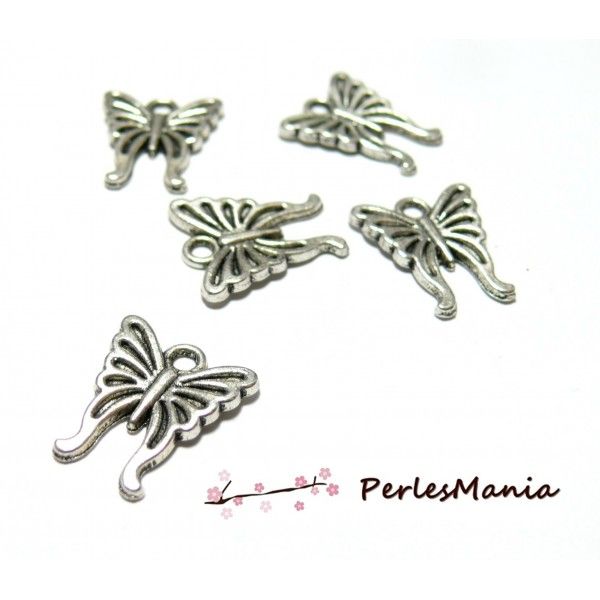Fournitures loisirs créatifs: 4 pendentifs Papillon Stylisé Vieil argent ref 164 