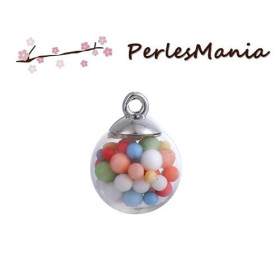 Pendentifs Globe Bulle Verre Bubble Gum Multicolore Socle Argenté
