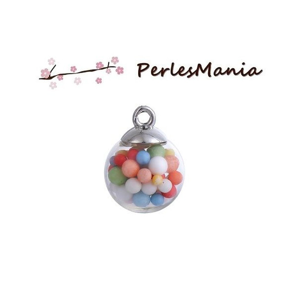 Pendentifs Globe Bulle Verre Bubble Gum Multicolore Socle Argenté