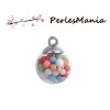 PAX 5 Pendentifs GLOBES BULLES en Verre Bubble Gum Blanc socle Argent  PS11102439