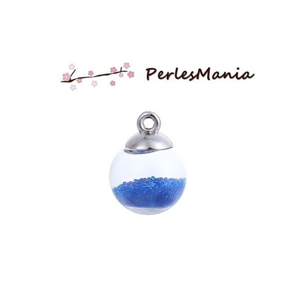 PAX 10 Pendentifs GLOBES BULLES en Verre Caviar Bleu socle Argent  PS11102448
