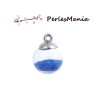 PAX 10 Pendentifs GLOBES BULLES en Verre Caviar Bleu socle Argent  PS11102448