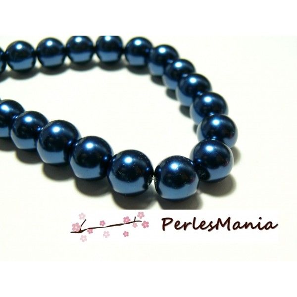 1 fil d'environ 85 perles en verre NACRE RONDE 10mm Bleu Nuit HB7211, DIY